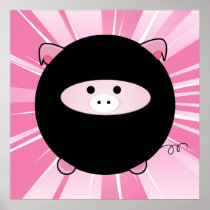 Ninja Pig on Pink Poster Print