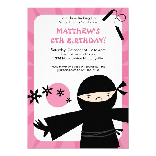 Ninja Power Pink Invitation
