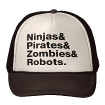 Ninjas and PIrates and Zombies and Robots hats