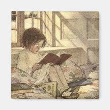 Niño del vintage que lee un libro, Jessie Willcox  Imán De Frigorífico