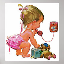 Niño retro del teléfono poster