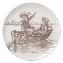 Niños del Victorian en bote de remos Platos