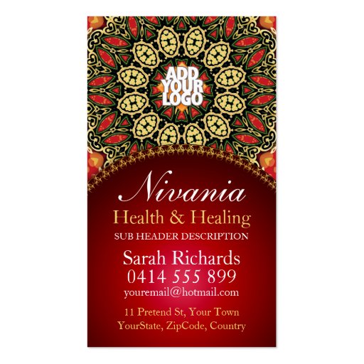 Nirvania Health & Healing New Age Business Card (front side)