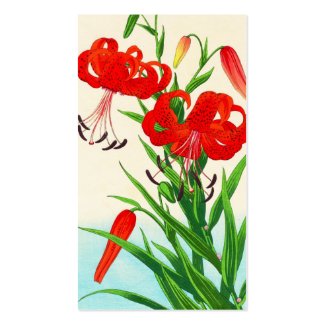 Nishimura Hodo Tiger Lilies shin hanga flowers Business Card Templates