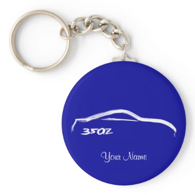 Nissan 350Z White Brush stroke Logo on Blue Key Chain by AV Designs