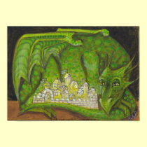 Nite Lite Dragon + Castle fantasy art poster posters