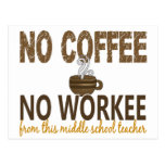 No Coffee No Workee Middle School Teacher Post Card