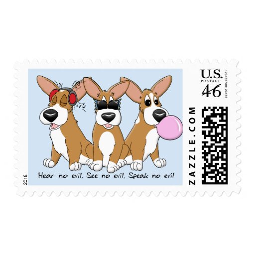 No Evil Corgi Trio Postage Stamps