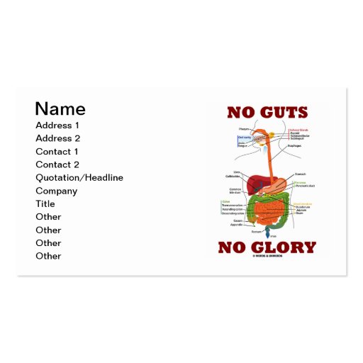 No Guts No Glory (Digestive System Anatomy) Business Card Template (front side)