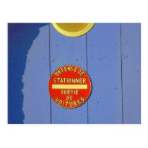 No Parking French Sign Blue Garage Door postcards