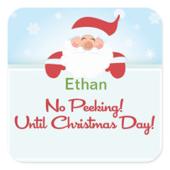 No Peeking until Christmas Santa Gift tag Sticker