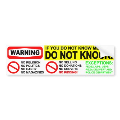 No Solicitors Door Sticker Bumper Stickers by FoxtrotPrinting