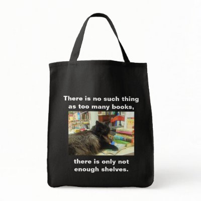 No such thing as too many books" Cat (Dark) Tote Bag