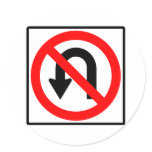 No U-Turn Highway Sign Round Stickers