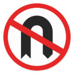 No U Turn Round Sticker