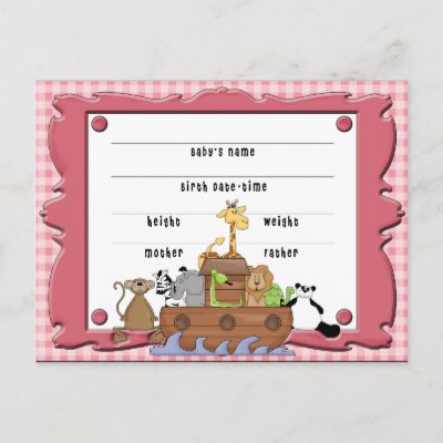 Birth Certificate Template on Noah S Ark Baby Girl Birth Certificate Postcard From Zazzle Com