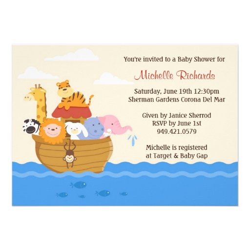 Noahs Ark Baby Shower Invitation 5quot; X 7quot; Invitation Card  Zazzle