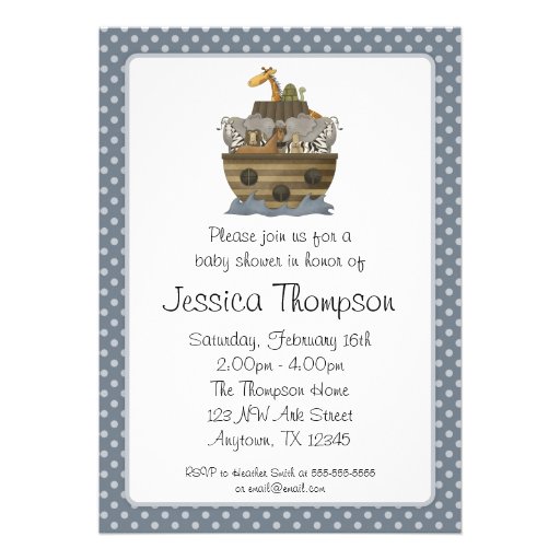 Noah's Ark Blue Polka Dots Baby Shower Personalized Announcement