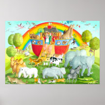Noah's Ark Happy Landing Illustration Posters