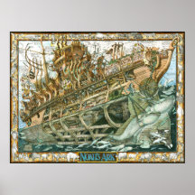 Noah's Ark illustration with cutaway of the boat Posters
