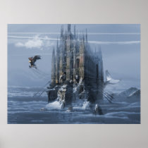 fantasy art picture, surrealism art print, digital art poster, 3d artist, framed modern art, surreal art, romantic art, mountain, cathedral, architecture, catholicism, religion, gothic, nature, animals, eagle, elephants, lions, scenic, atmosphere, sky, clouds, above, calm, suspended, peace, mythology, tranquil, cloudy, travel posters, mountains, Cartaz/impressão com design gráfico personalizado