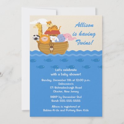 Noahs  Baby Shower Invitations on Noah S Ark Baby Shower Invitation For Twins Featuring An Ark Filled