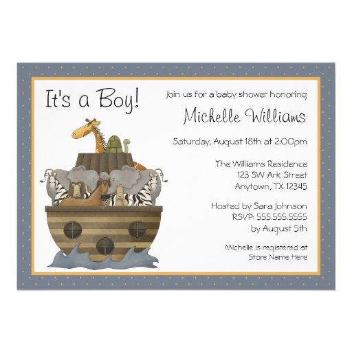 noahs_ark_yellow_dots_baby_shower_custom_invites ...