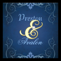 Nobel Blue Texture Gold Scroll Invitation invitations