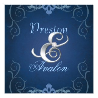 Nobel Blue Texture Silver Scroll Invitation