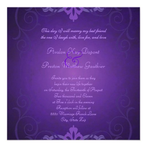 Nobel Purple Texture Gold Scroll Invitation