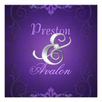 Nobel Purple Texture Silver Scroll Invitation