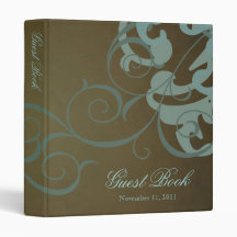 Nobel Teal Scroll Brown Guest Book Binder