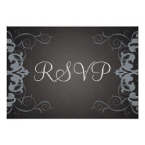 Noble Black & Silver Scroll RSVP Card Custom Announcement