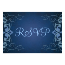 Noble Blue & Blue Scroll RSVP Card Personalized Invitations