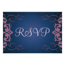 Noble Blue & Pink Scroll RSVP Card Personalized Invite