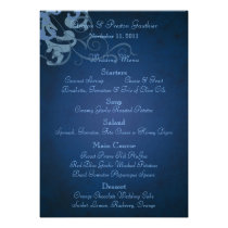 Noble Blue Scroll Blue Wedding Menu Custom Invitations