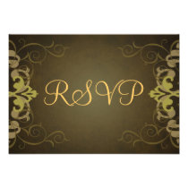 Noble Brown & Gold Scroll RSVP Card Invite