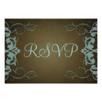 Noble Brown & Teal Scroll RSVP Card Announcements