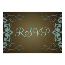 Noble Brown & Teal Scroll RSVP Card Personalized Announcement