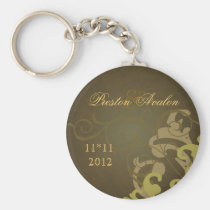 Noble Gold Scroll Brown Swirl Keychain