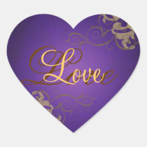 Noble Gold Scroll Heart Purple Love Sticker
