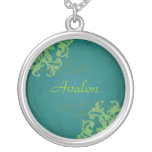 Noble Lime Scroll Teal Necklace