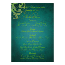 Noble Lime Scroll Teal Wedding Menu Personalized Invite