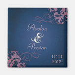 Noble Pink Scroll Blue Save The Date Magnet