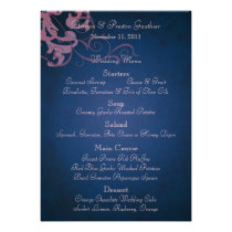 Noble Pink Scroll Blue Wedding Menu Personalized Invitations