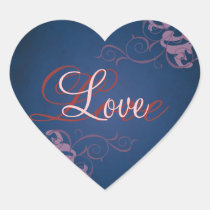 Noble Pink Scroll Heart Blue Love Sticker
