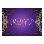 Noble Purple & Gold Scroll RSVP Card Announcement