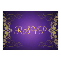 Noble Purple & Gold Scroll RSVP Card Announcement