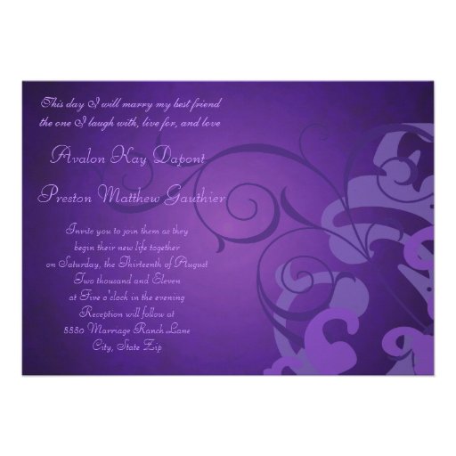Noble Purple Scroll Purple Swirl Invitation