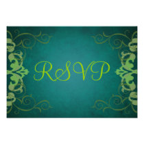 Noble Teal & Lime Scroll RSVP Card Announcements